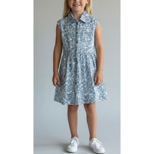Arizona Jean Co Girls Blue Paisley Heart Cotton Shirt Dress Sz S 6/7 Sleeveless